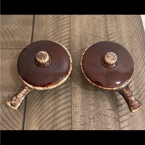 Vintage 60’s Hull Brown Drip Glaze Soup Stew Chili Bowls (2) with Handle & Lid - Picture 2 of 7